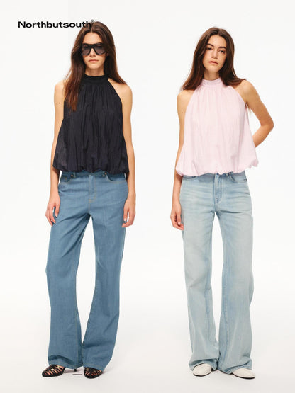 Northbutsouth Tricolor Textured Puff Tie Neck Women&
