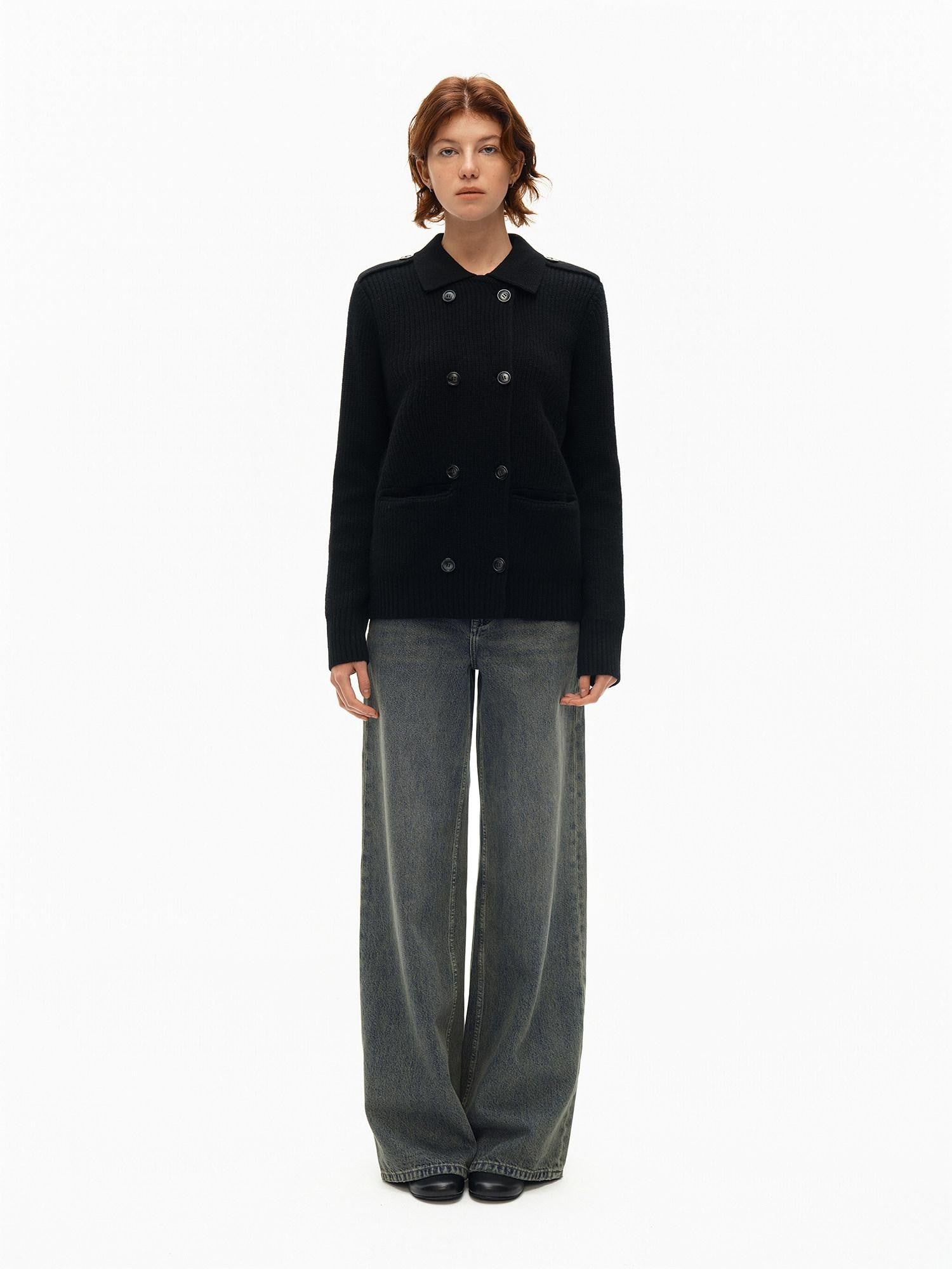 Northbutsouth Tricolor Turndown Double Breasted Loose Women&