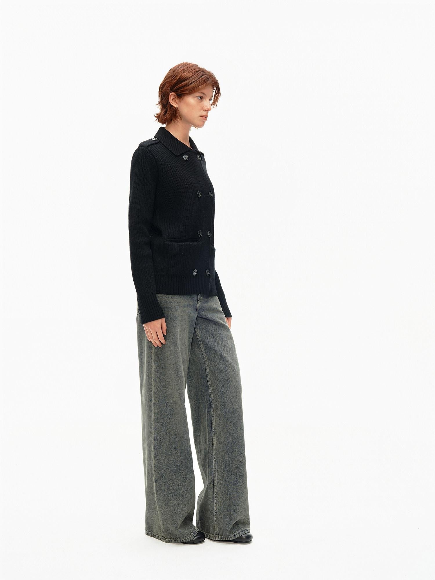 Northbutsouth Tricolor Turndown Double Breasted Loose Women&
