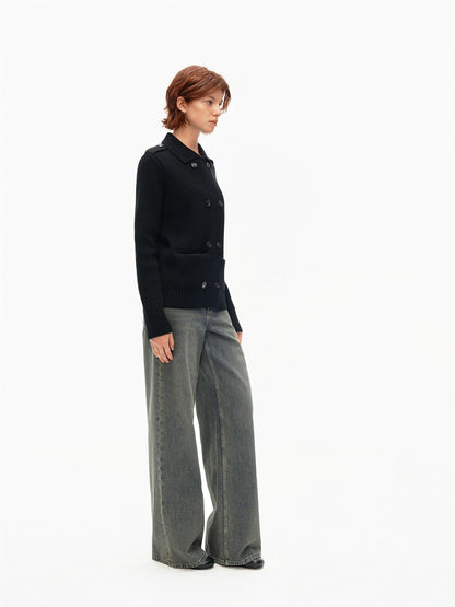Northbutsouth Tricolor Turndown Double Breasted Loose Women&