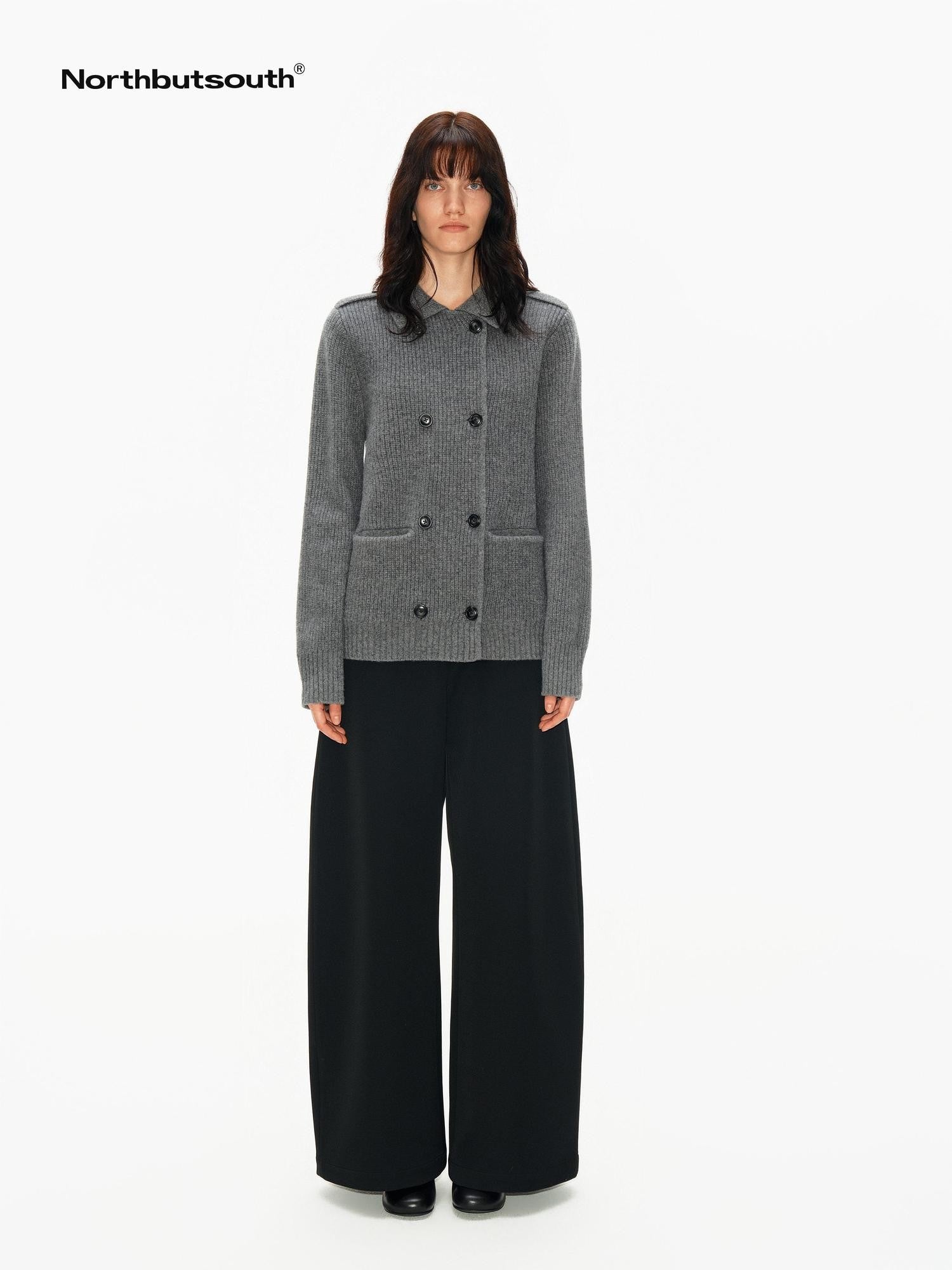 Northbutsouth Tricolor Turndown Double Breasted Loose Women&