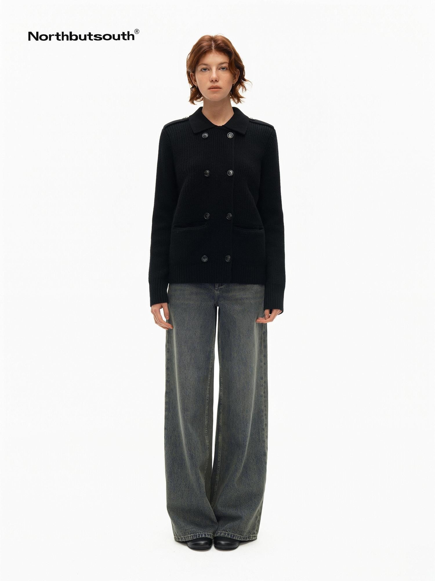 Northbutsouth Tricolor Turndown Double Breasted Loose Women&