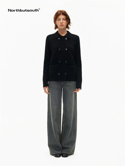 Northbutsouth Tricolor Turndown Double Breasted Loose Women&