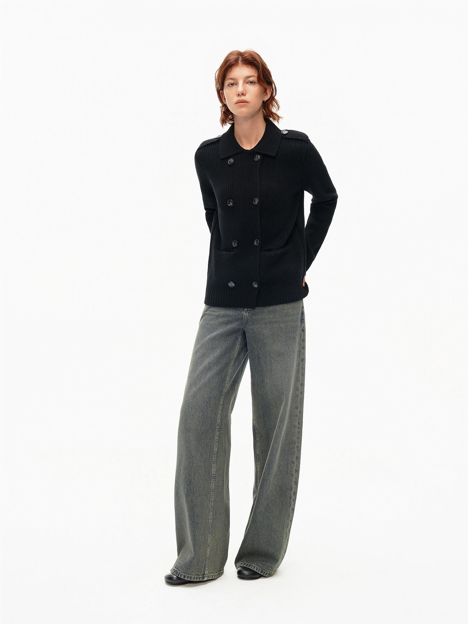 Northbutsouth Tricolor Turndown Double Breasted Loose Women&