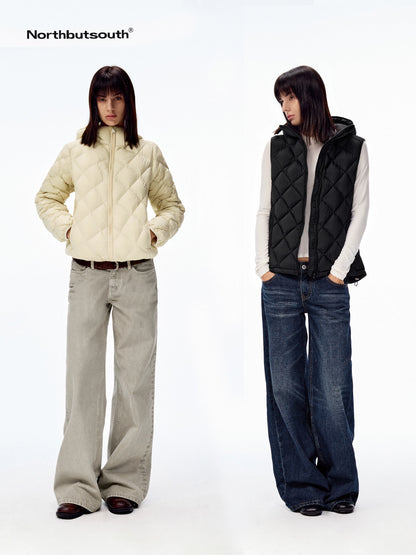 Northbutsouth Two Tone Quilted Diamond Hooded Detachable Fur Women&