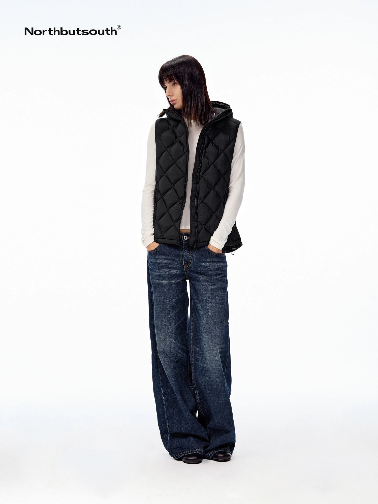 Northbutsouth Two Tone Quilted Diamond Hooded Detachable Fur Women&