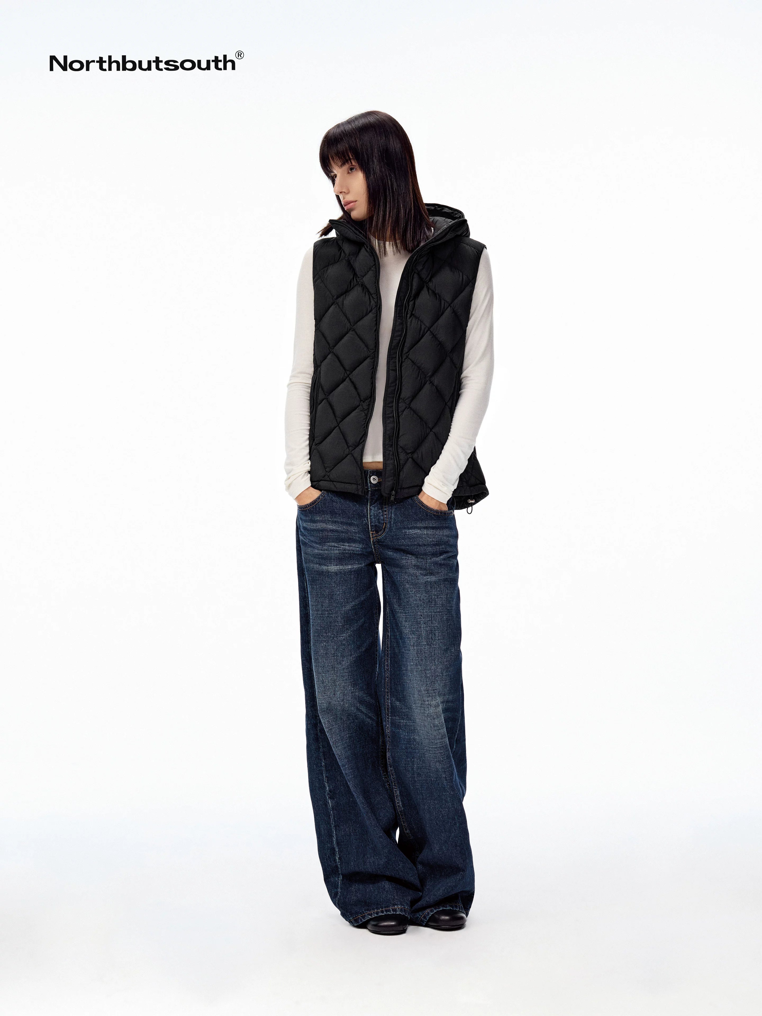Northbutsouth Two Tone Quilted Diamond Hooded Detachable Fur Women&