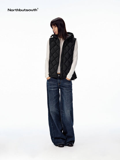 Northbutsouth Two Tone Quilted Diamond Hooded Detachable Fur Women&