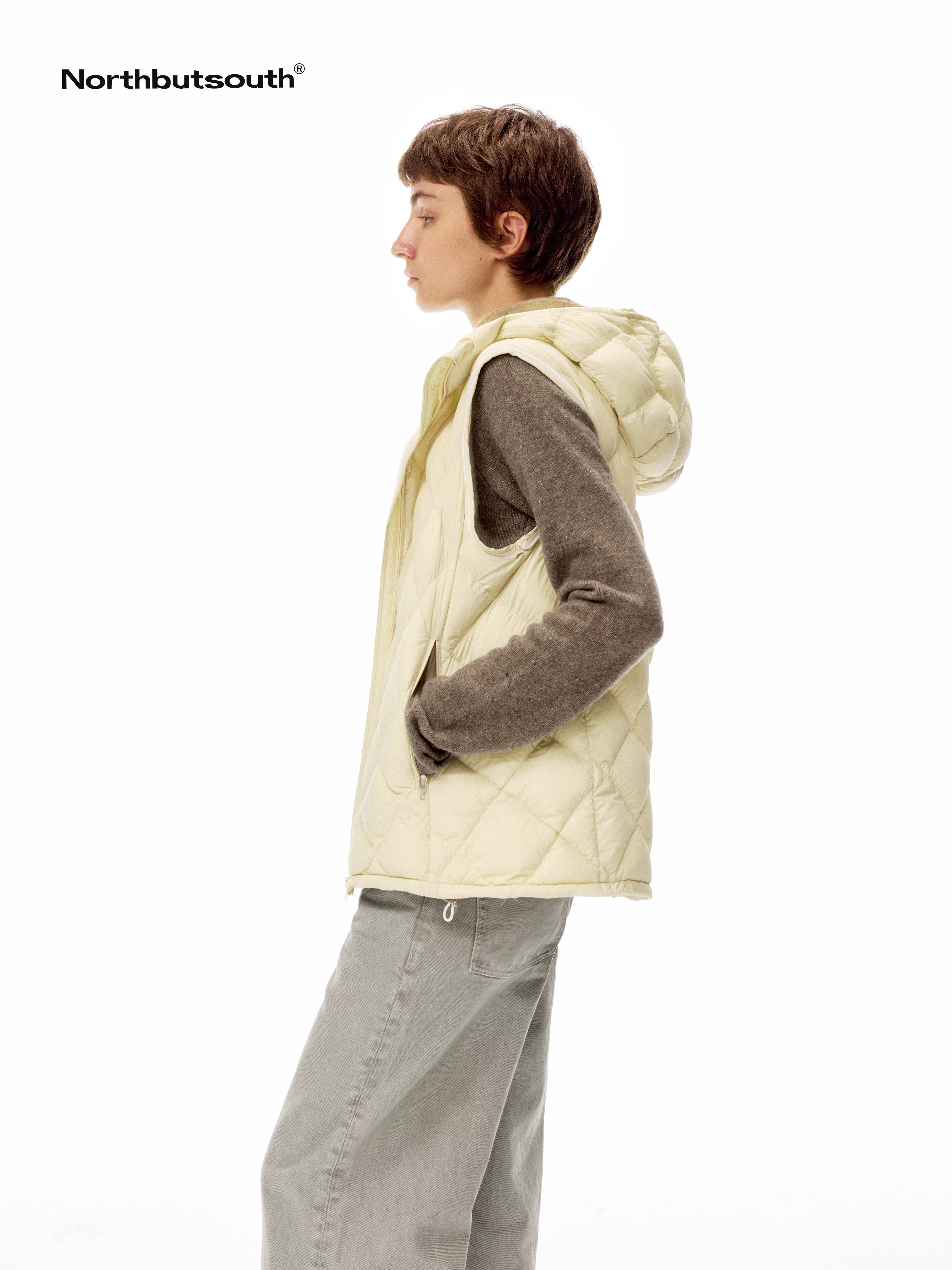Northbutsouth Two Tone Quilted Diamond Hooded Detachable Fur Women&