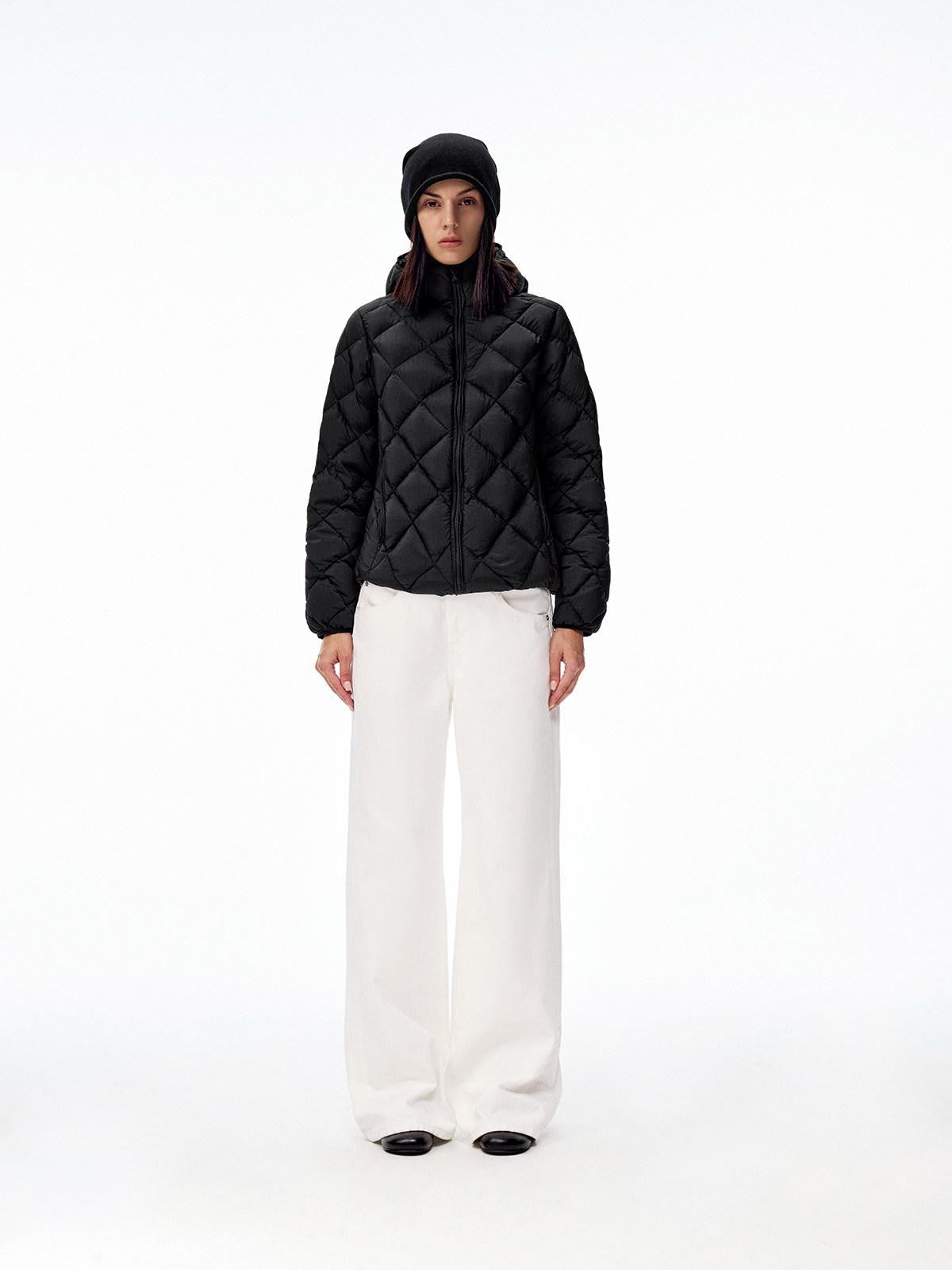 Northbutsouth Two Tone Quilted Diamond Hooded Detachable Fur Women&