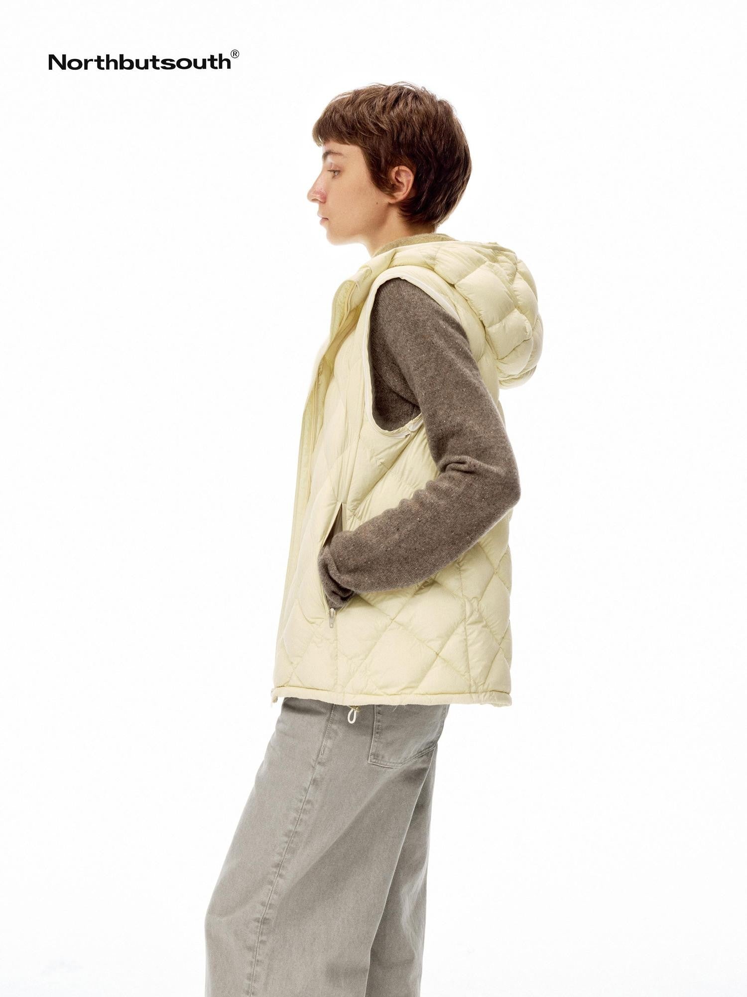 Northbutsouth Two Tone Quilted Diamond Hooded Detachable Fur Women&