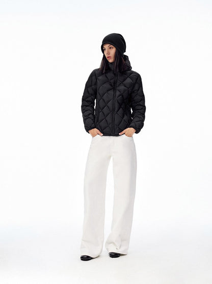 Northbutsouth Two Tone Quilted Diamond Hooded Detachable Fur Women&