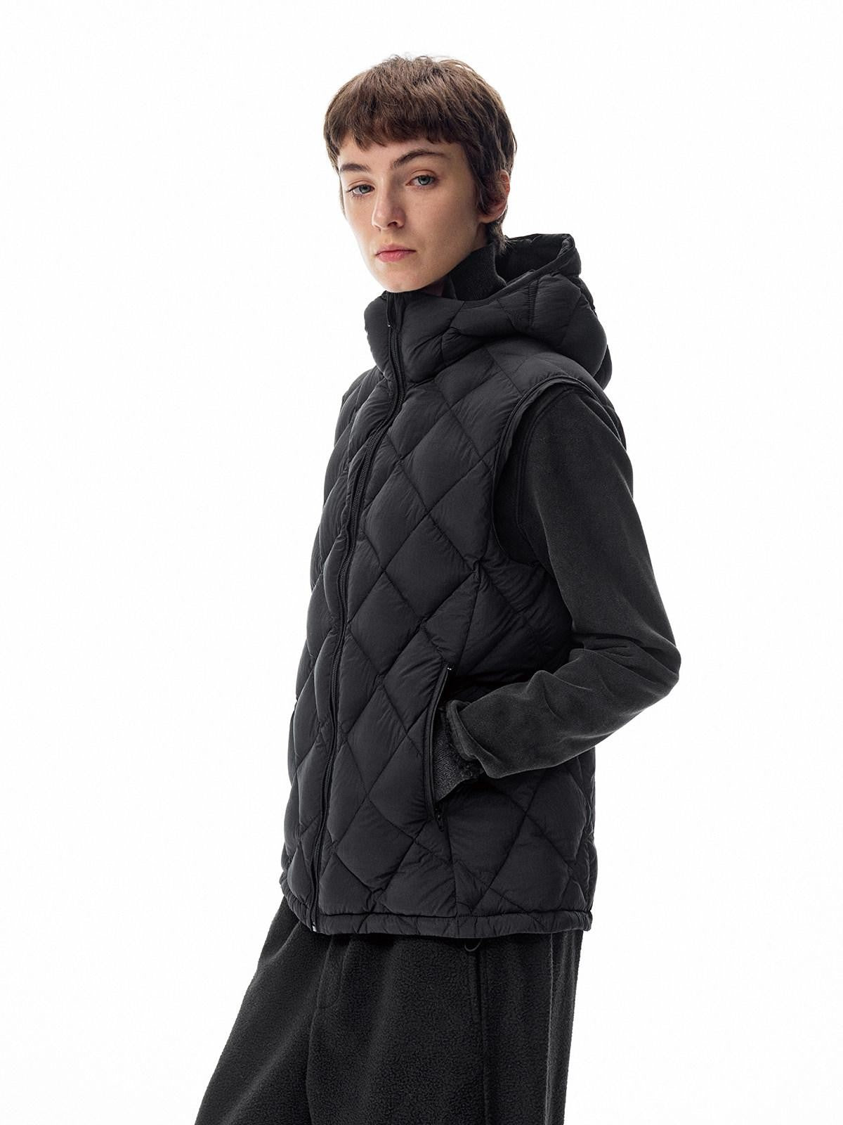 Northbutsouth Two Tone Quilted Diamond Hooded Detachable Fur Women&
