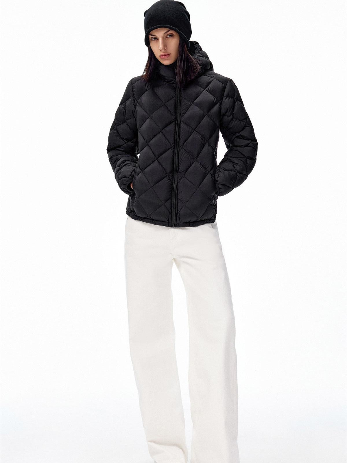 Northbutsouth Two Tone Quilted Diamond Hooded Detachable Fur Women&