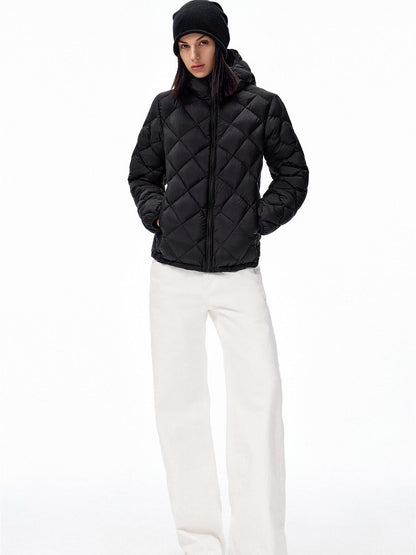 Northbutsouth Two Tone Quilted Diamond Hooded Detachable Fur Women&