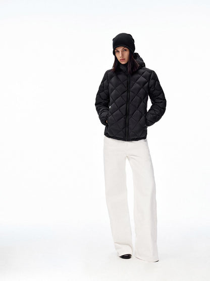 Northbutsouth Two Tone Quilted Diamond Hooded Detachable Fur Women&