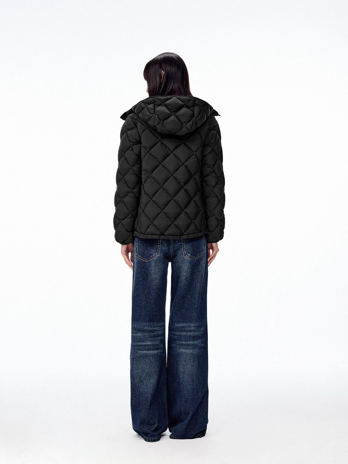 Northbutsouth Two Tone Quilted Diamond Hooded Detachable Fur Women&