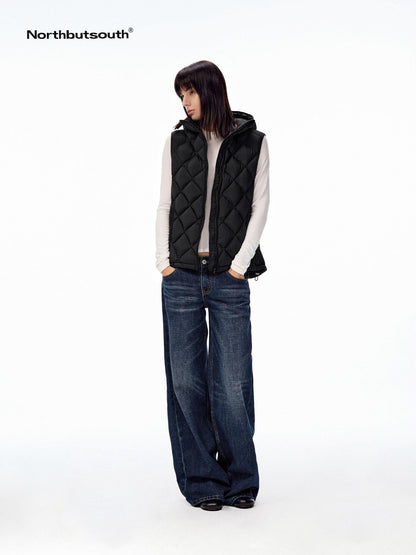 Northbutsouth Two Tone Quilted Diamond Hooded Detachable Fur Women&