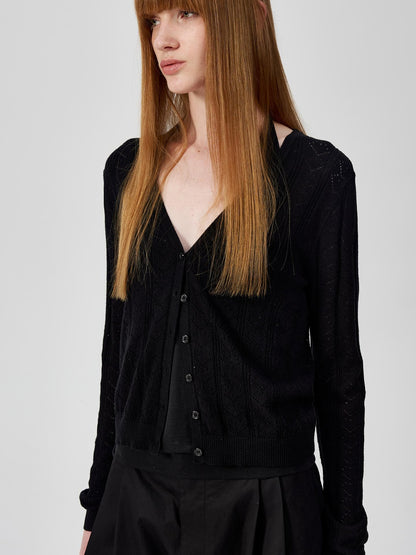 Northbutsouth V-Neck Crochet Mesh Slim Fit Cotton Blend Cardigan