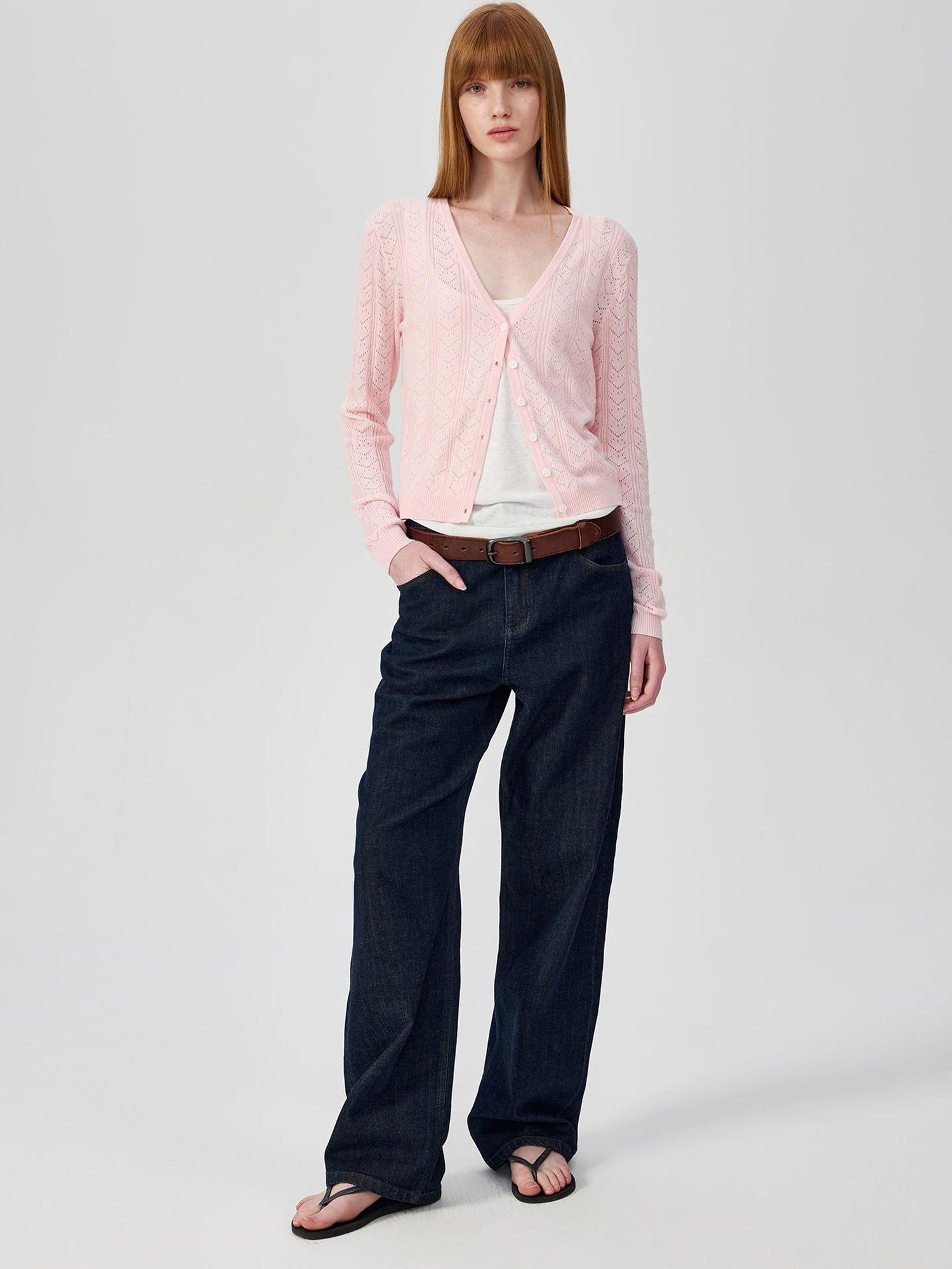 Northbutsouth V-Neck Crochet Mesh Slim Fit Cotton Blend Cardigan