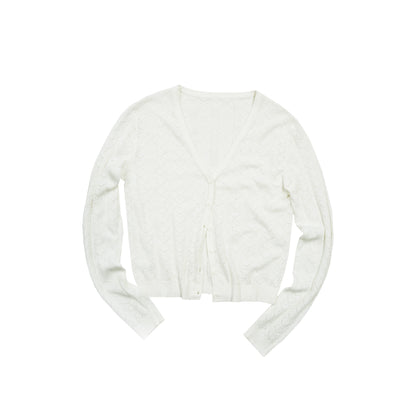 Northbutsouth V-Neck Crochet Mesh Slim Fit Cotton Blend Cardigan MISSTT
