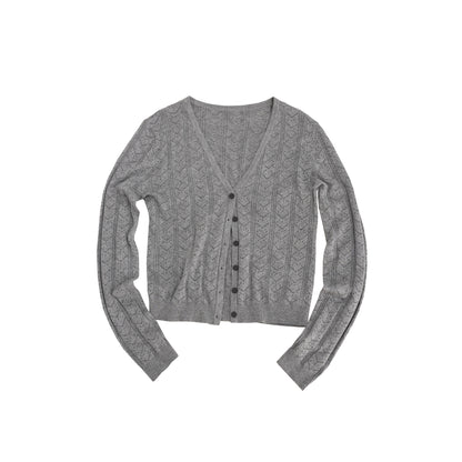 Northbutsouth V-Neck Crochet Mesh Slim Fit Cotton Blend Cardigan MISSTT