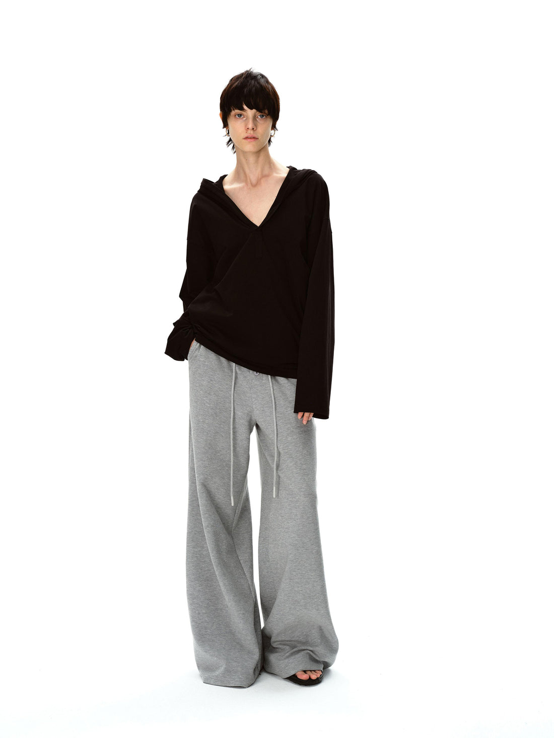 Northbutsouth V-Neck Hooded Loose Knit Top