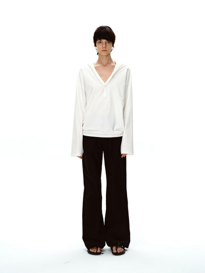 Northbutsouth V-Neck Hooded Loose Knit Top
