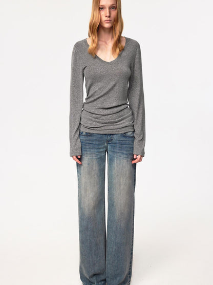 Northbutsouth V-Neck Tencel Wool Slim-Fit Long Sleeve Stacked Tee