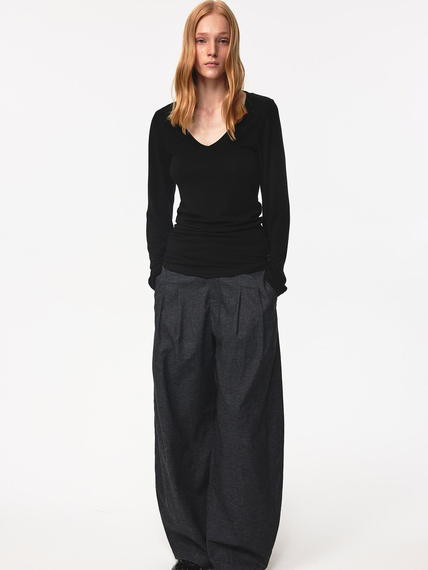 Northbutsouth V-Neck Tencel Wool Slim-Fit Long Sleeve Stacked Tee