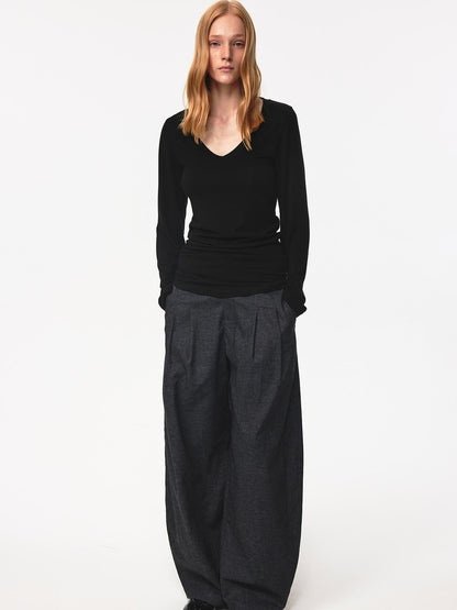 Northbutsouth V-Neck Tencel Wool Slim-Fit Long Sleeve Stacked Tee