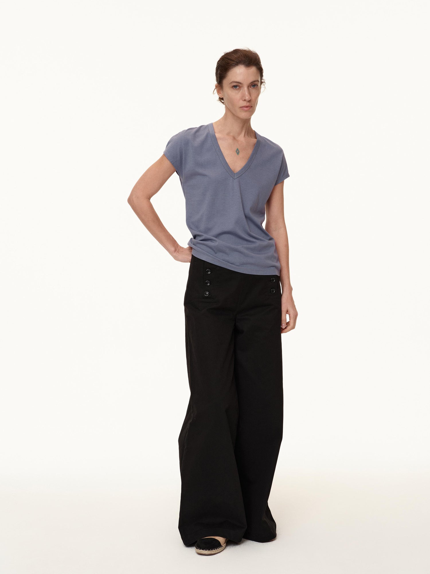 Northbutsouth V-Neck Wool Blend Flutter Sleeve T-Shirt