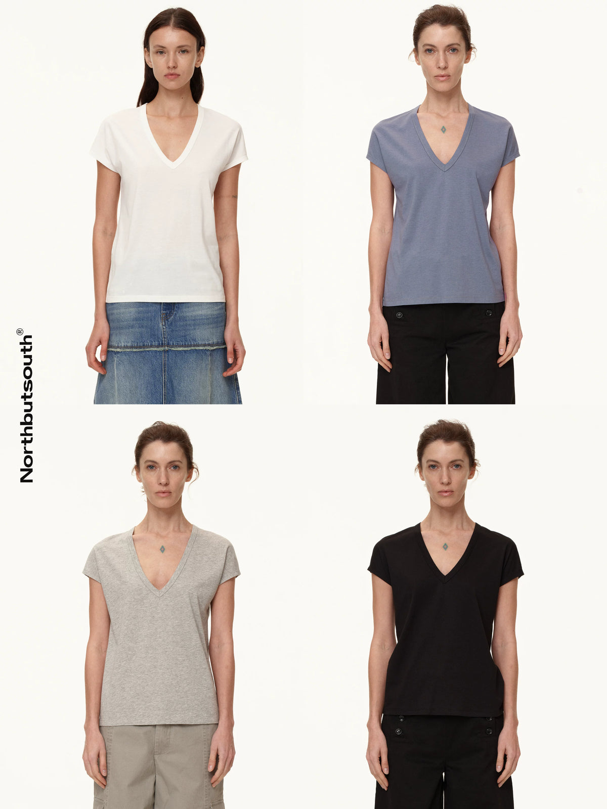 Northbutsouth V-Neck Wool Blend Flutter Sleeve T-Shirt-1