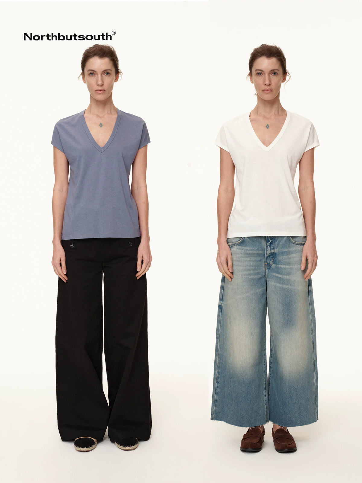 Northbutsouth V-Neck Wool Blend Flutter Sleeve T-Shirt-2