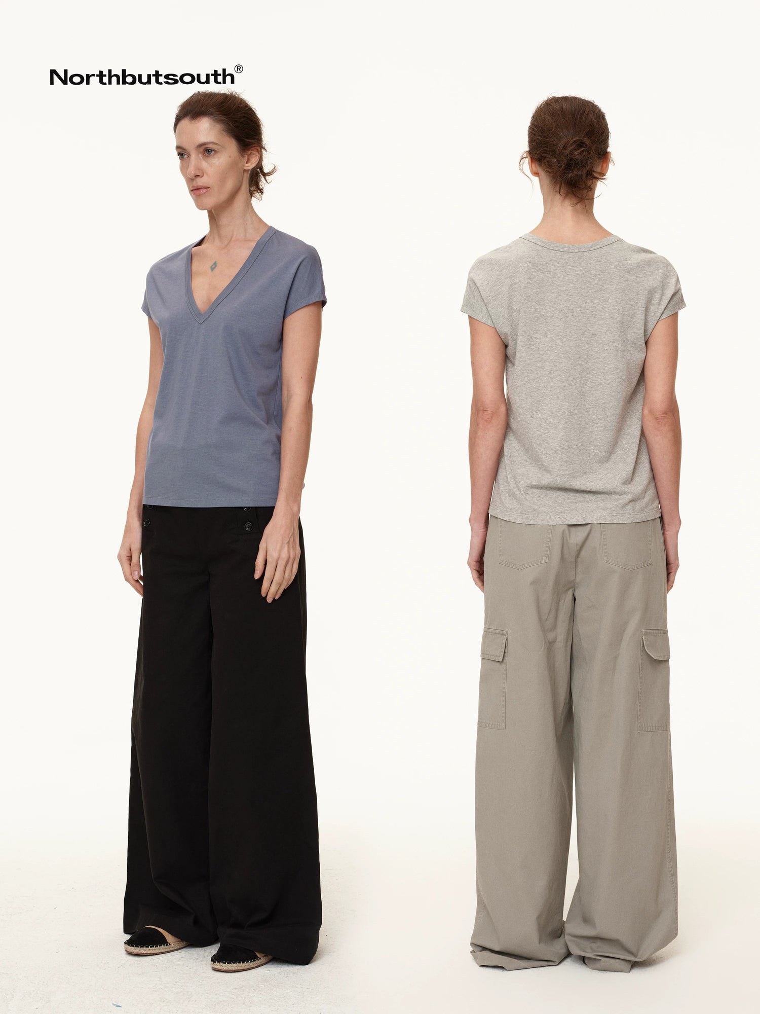 Northbutsouth V-Neck Wool Blend Flutter Sleeve T-Shirt-5
