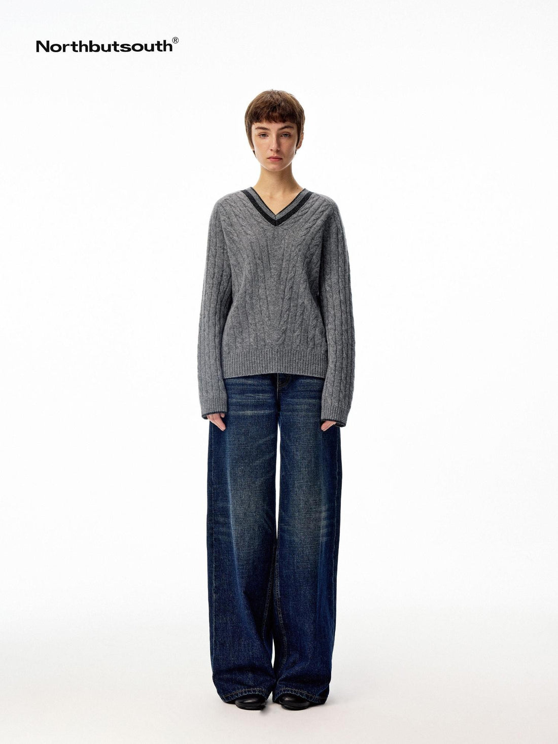 Northbutsouth V-neck Colorblock Loose Women&
