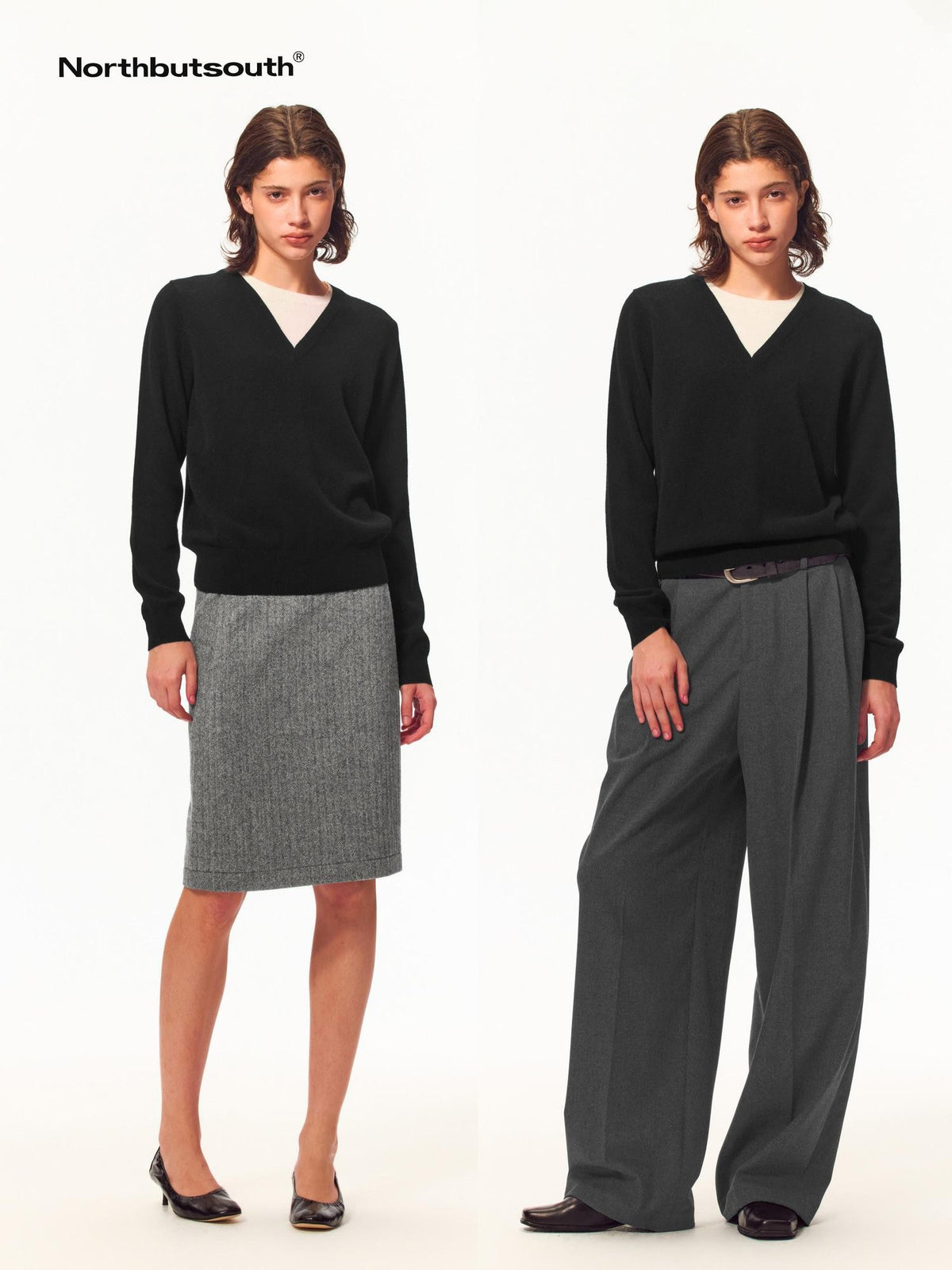 Northbutsouth V-neck Layered Look Loose Fit Merino Wool Women&