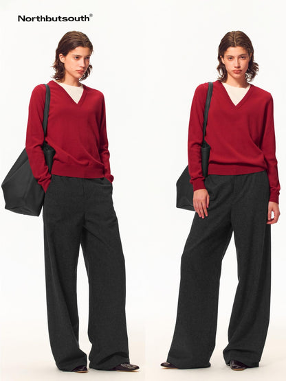 Northbutsouth V-neck Layered Look Loose Fit Merino Wool Women&