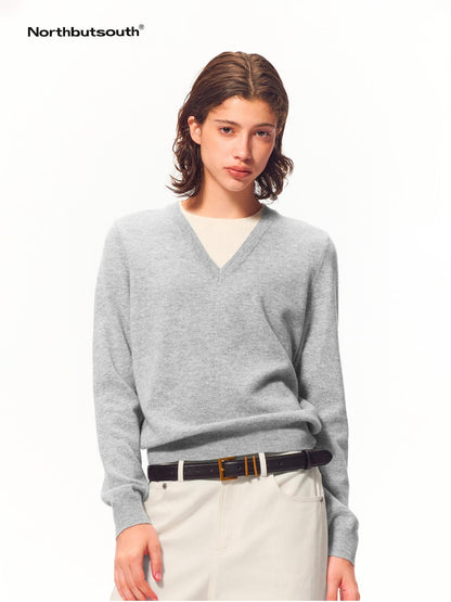 Northbutsouth V-neck Layered Look Loose Fit Merino Wool Women&
