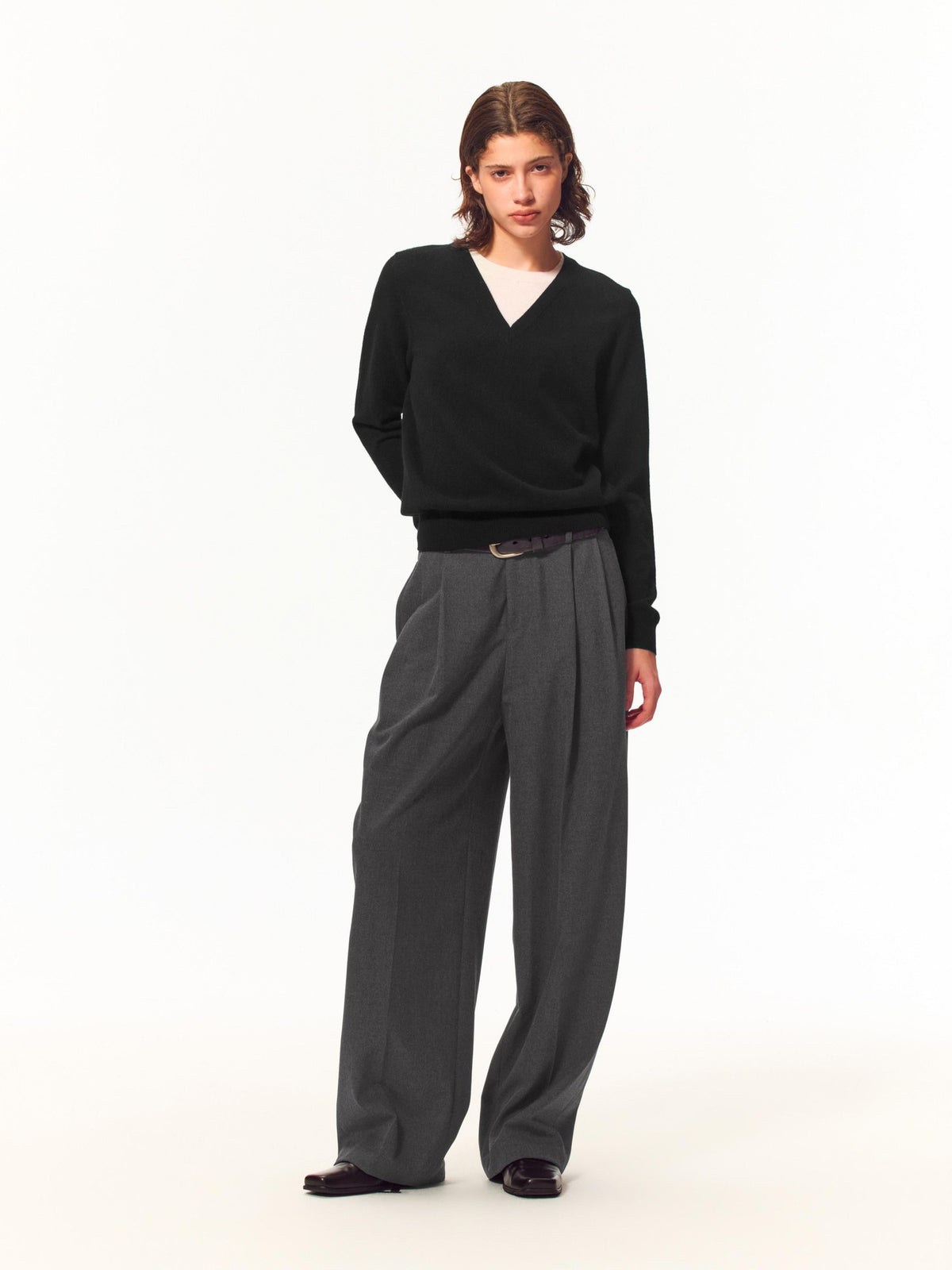 Northbutsouth V-neck Layered Look Loose Fit Merino Wool Women&