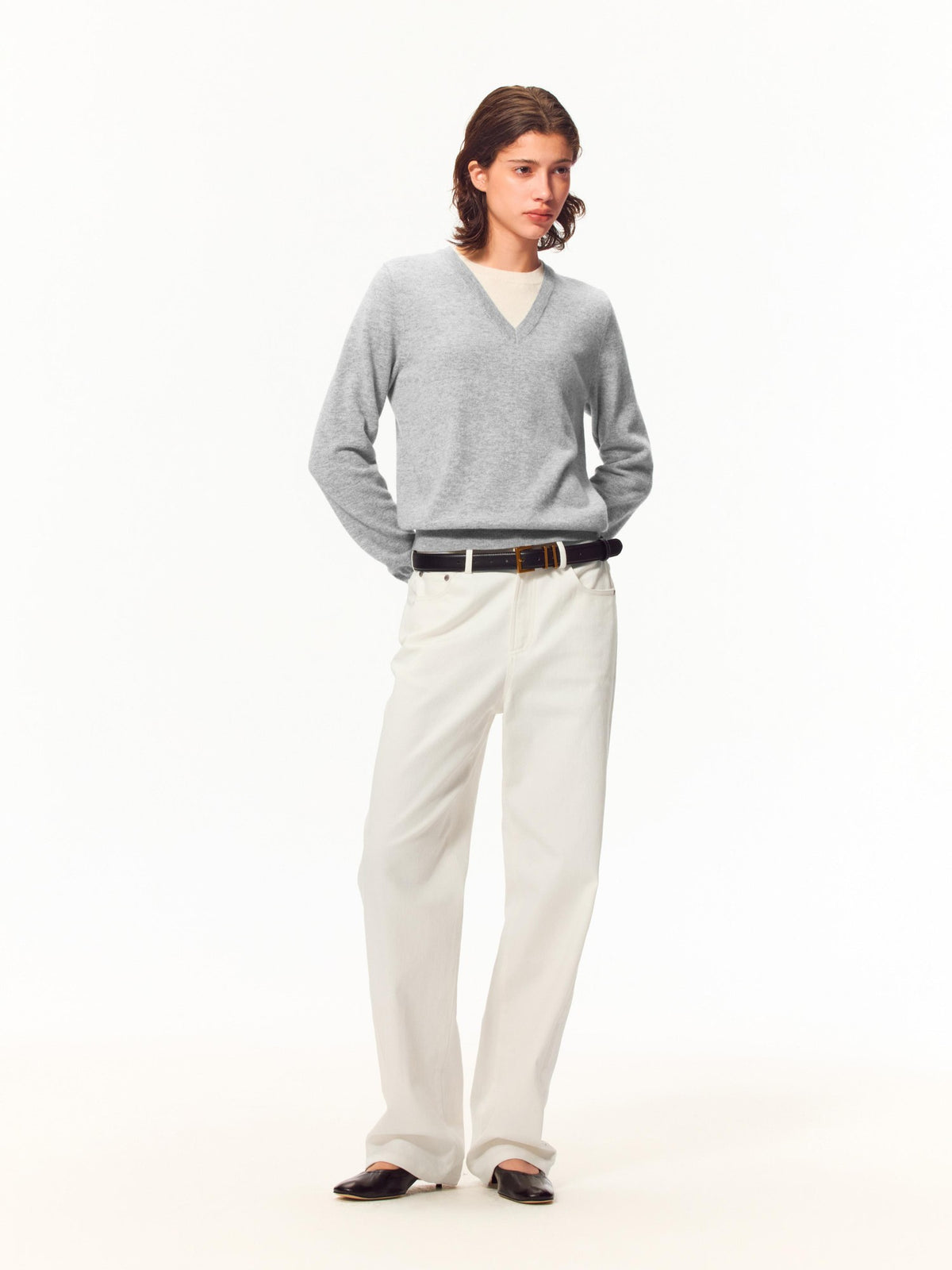 Northbutsouth V-neck Layered Look Loose Fit Merino Wool Women&