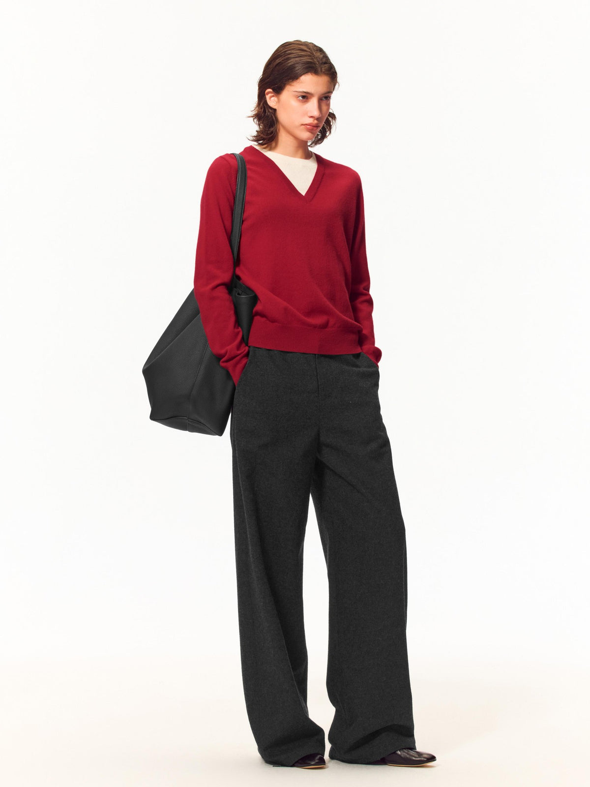 Northbutsouth V-neck Layered Look Loose Fit Merino Wool Women&