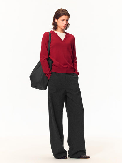 Northbutsouth V-neck Layered Look Loose Fit Merino Wool Women&