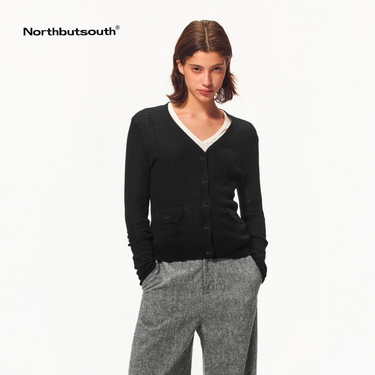 Northbutsouth_V-neck_Shell_Button_Pocket_Slim_Fit_Wool_Cashmere_Women&