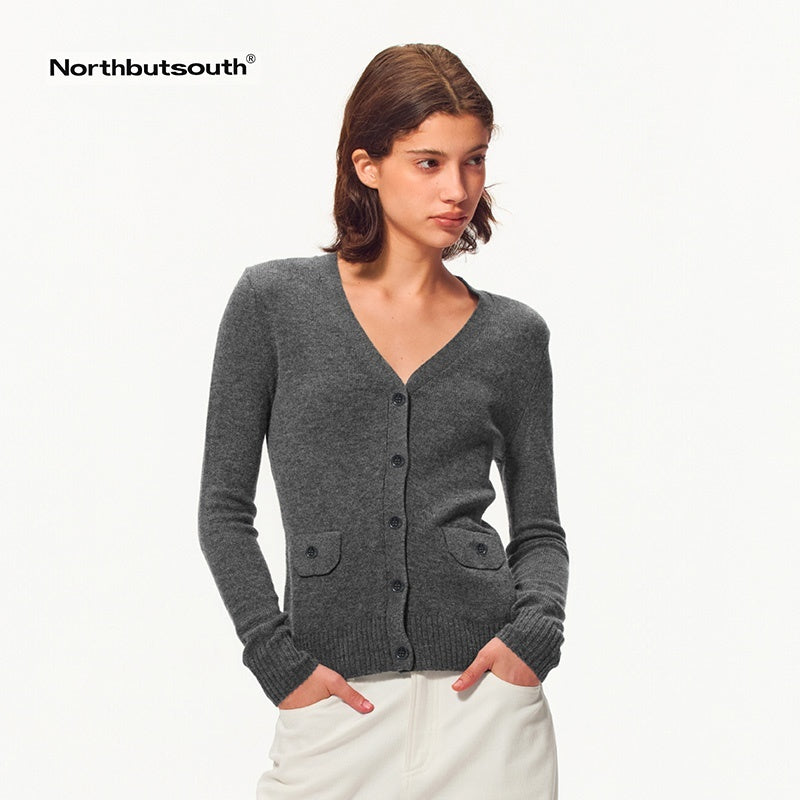 Northbutsouth_V-neck_Shell_Button_Pocket_Slim_Fit_Wool_Cashmere_Women&