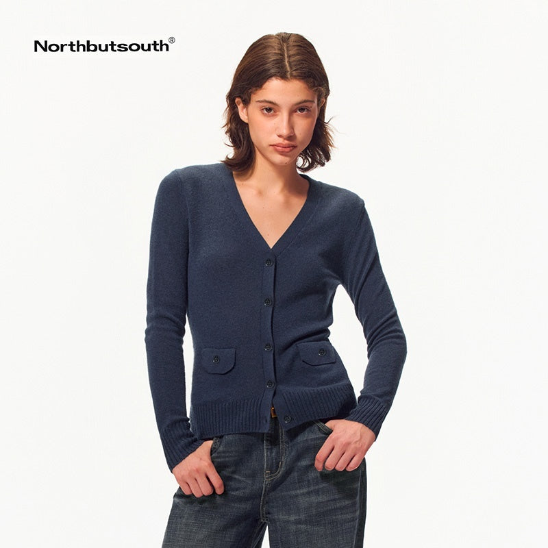 Northbutsouth_V-neck_Shell_Button_Pocket_Slim_Fit_Wool_Cashmere_Women&