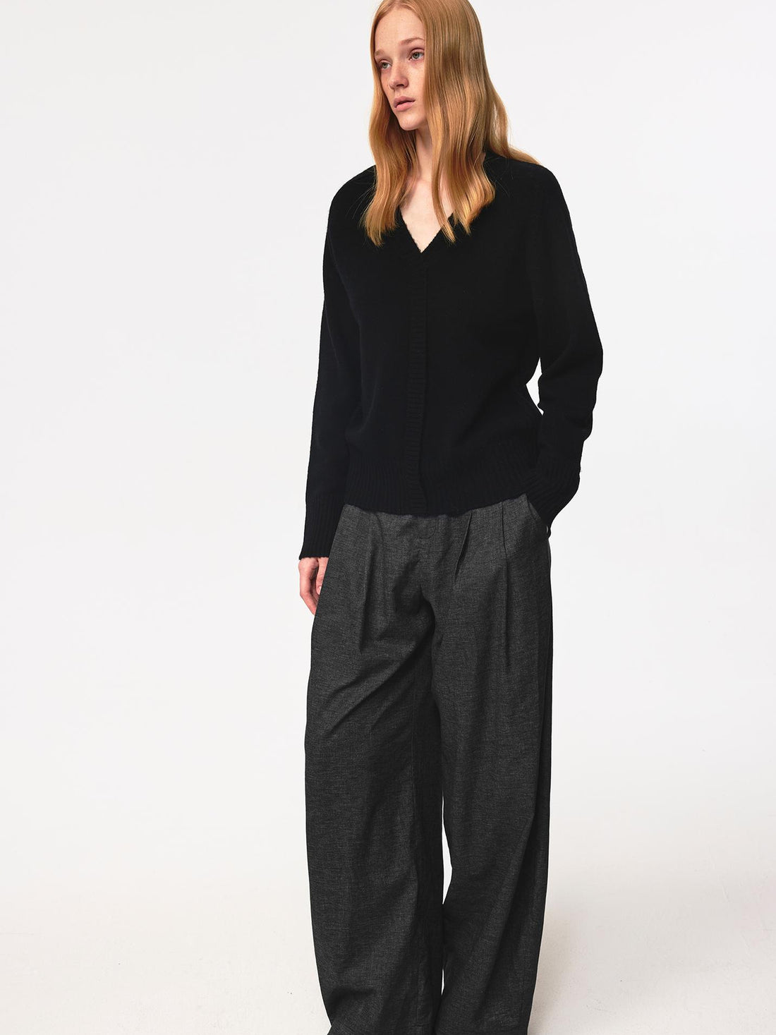 Northbutsouth V-neck Straight Cut Merino Wool Sweater With Placket