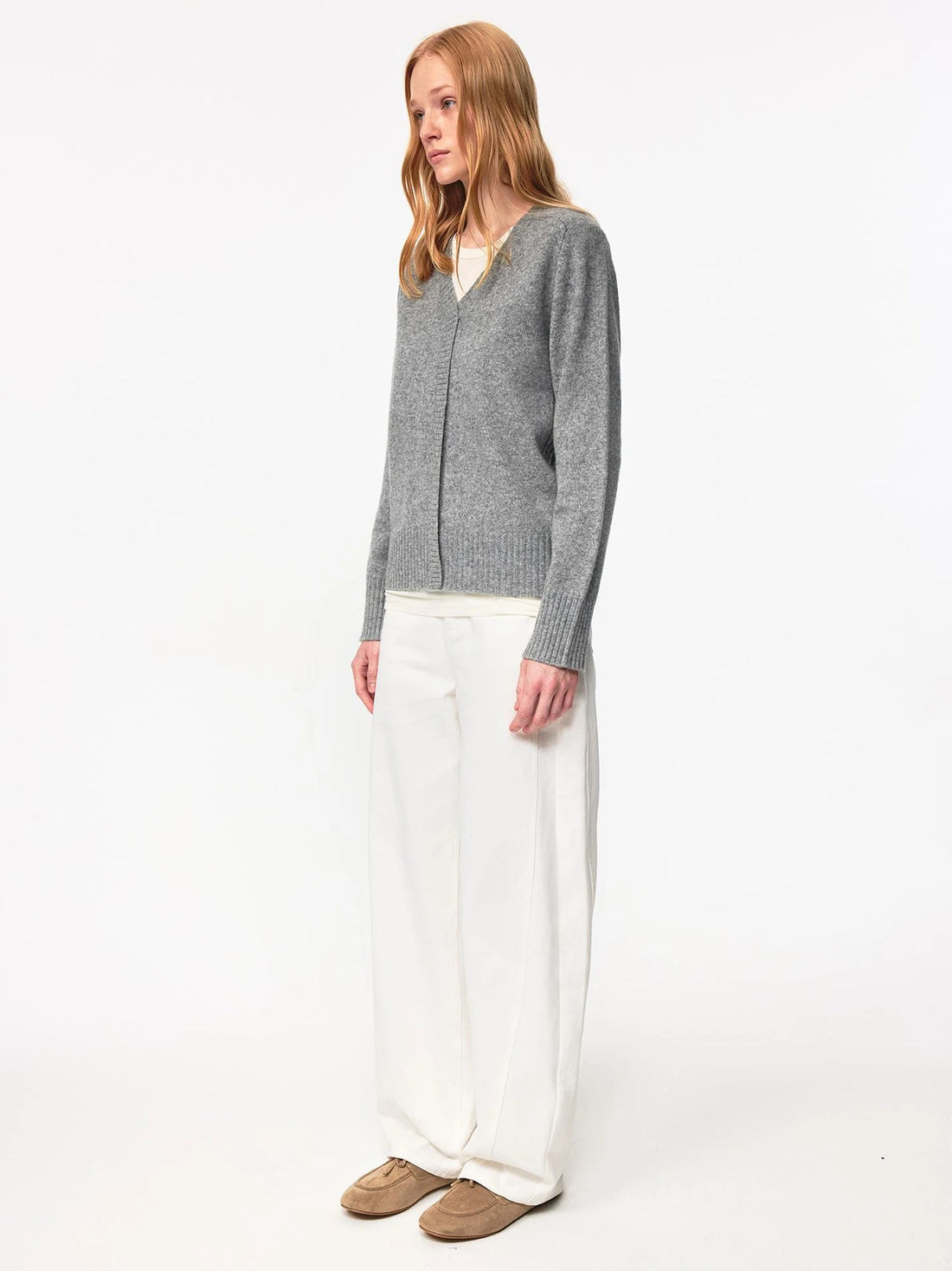 V Neck Straight Cut Merino Wool Sweater With Placket