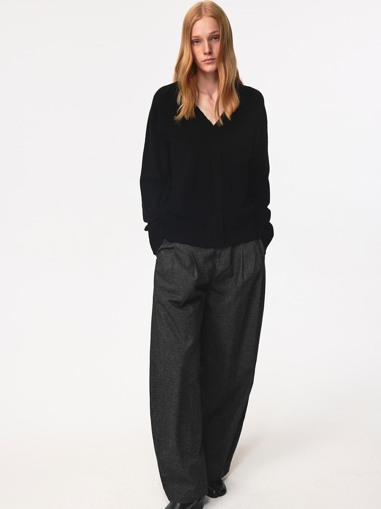 Northbutsouth V-neck Straight Cut Merino Wool Sweater With Placket