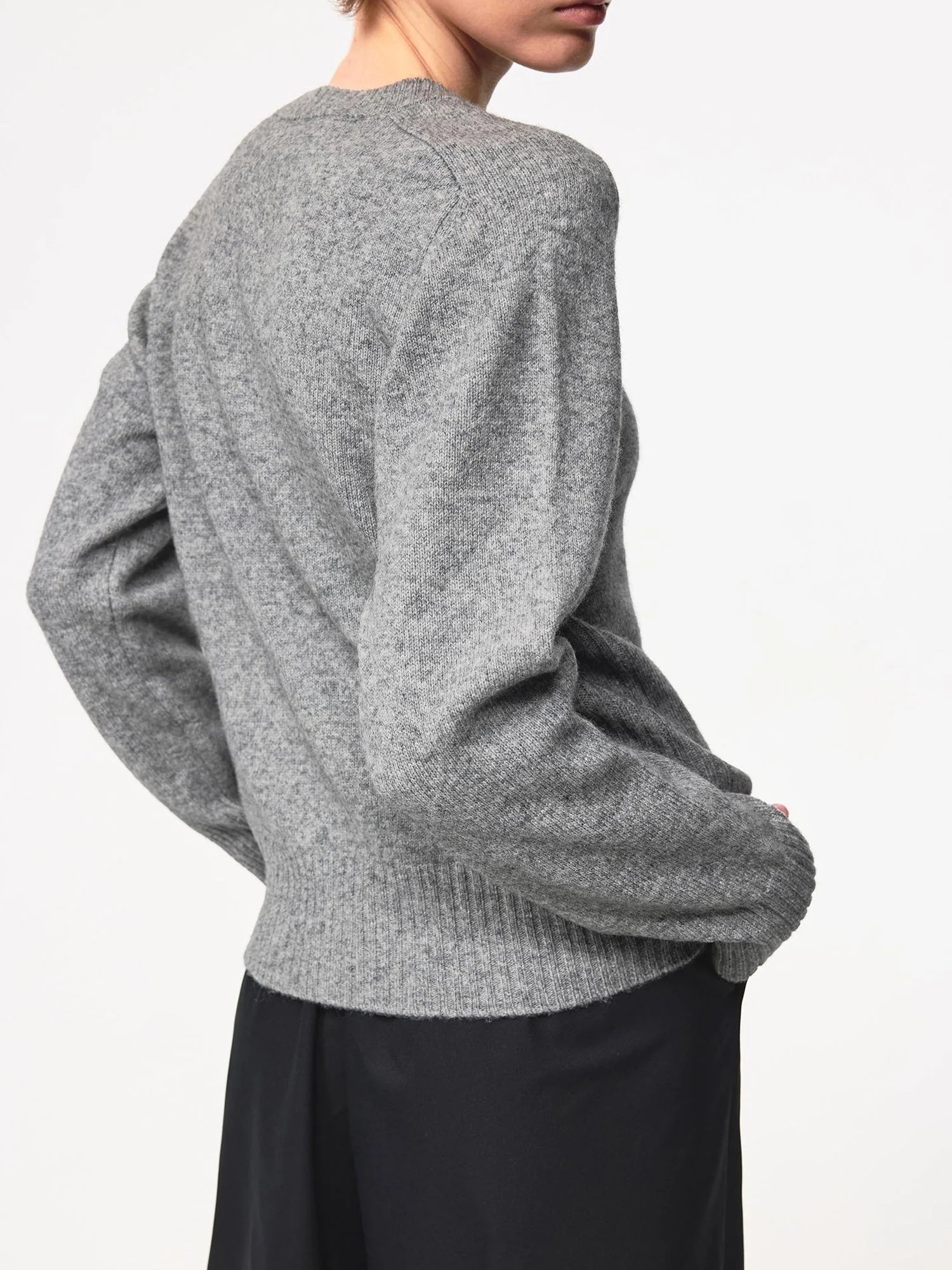 V Neck Straight Cut Merino Wool Sweater With Placket